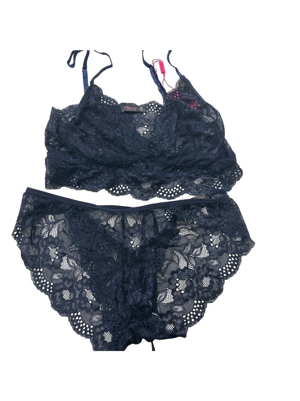 Adome Navy Soft Lace Bralette Panty Set Size Small NEW Lingerie